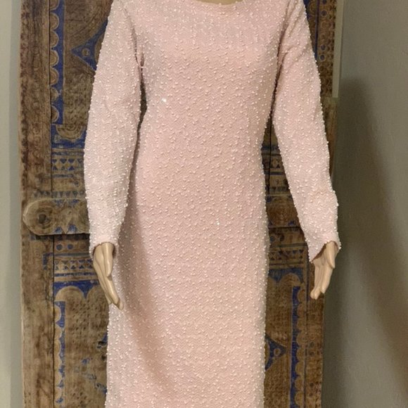 Blush Pink Sequined Sheath Dress - MED - Picture 3 of 6